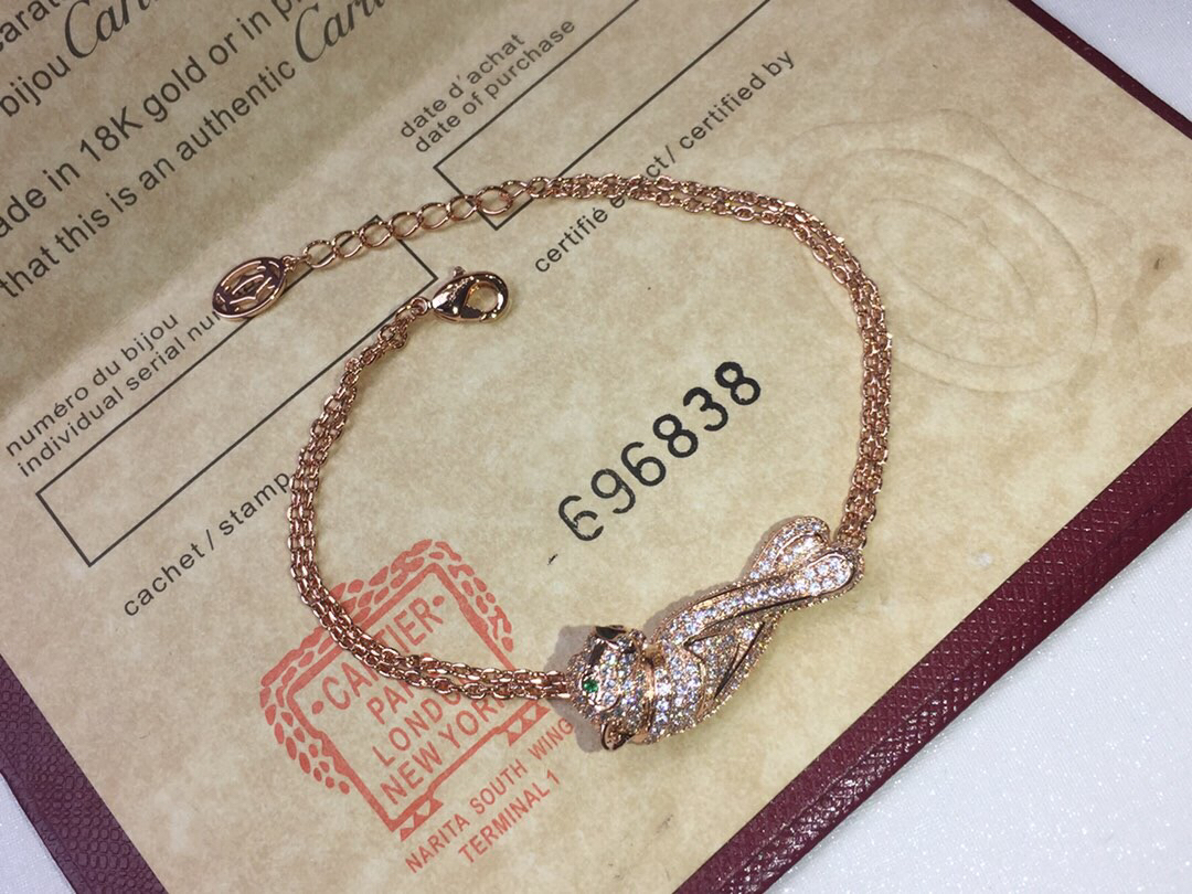 AAA Replica Cartier Leopard Bracelet-Rose Gold Diamond